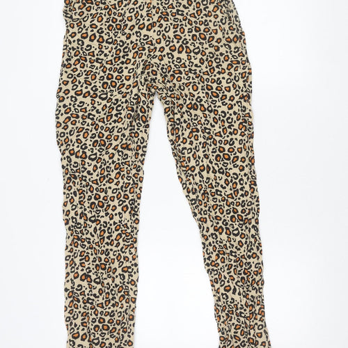 Pieces Women Beige Animal Print Jogger Trousers Size S Viscose