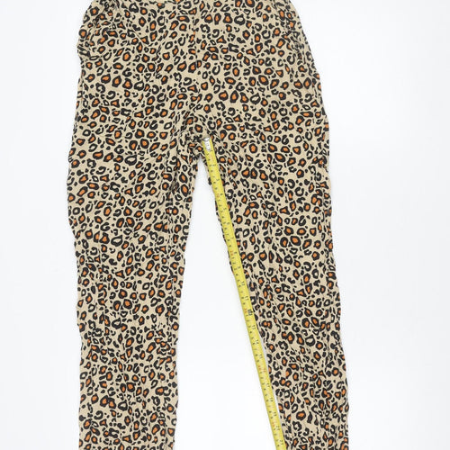 Pieces Women Beige Animal Print Jogger Trousers Size S Viscose