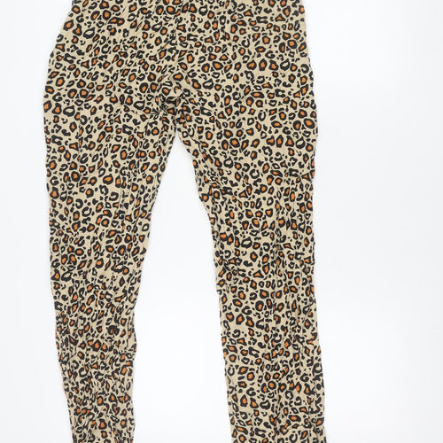 Pieces Women Beige Animal Print Jogger Trousers Size S Viscose
