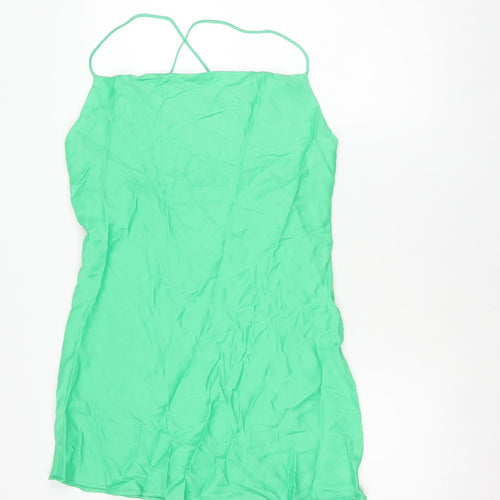 Zara Women Green L Slip Dress Viscose Elastane Summer Party