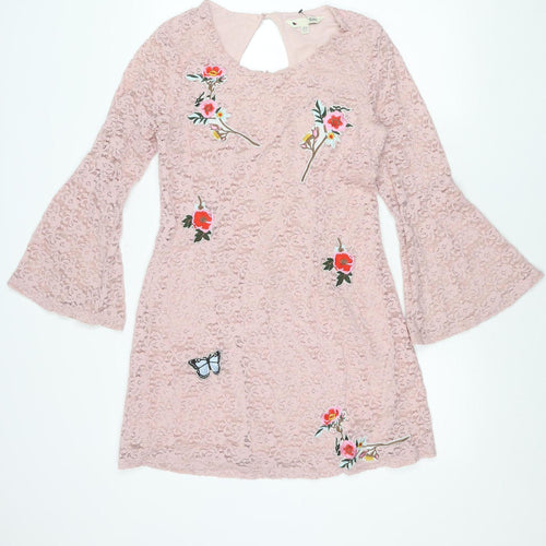 Yumi Women Pink Lace Embroidered Shift Dress UK 12 Wedding Party