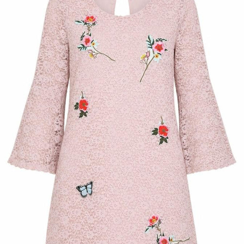 Yumi Women Pink Lace Embroidered Shift Dress UK 12 Wedding Party