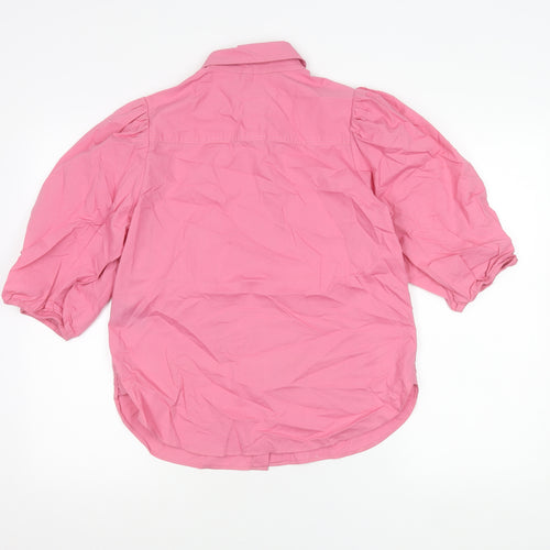H&M Women’s Pink Button-Up Puff Sleeve Shirt Size S Cotton