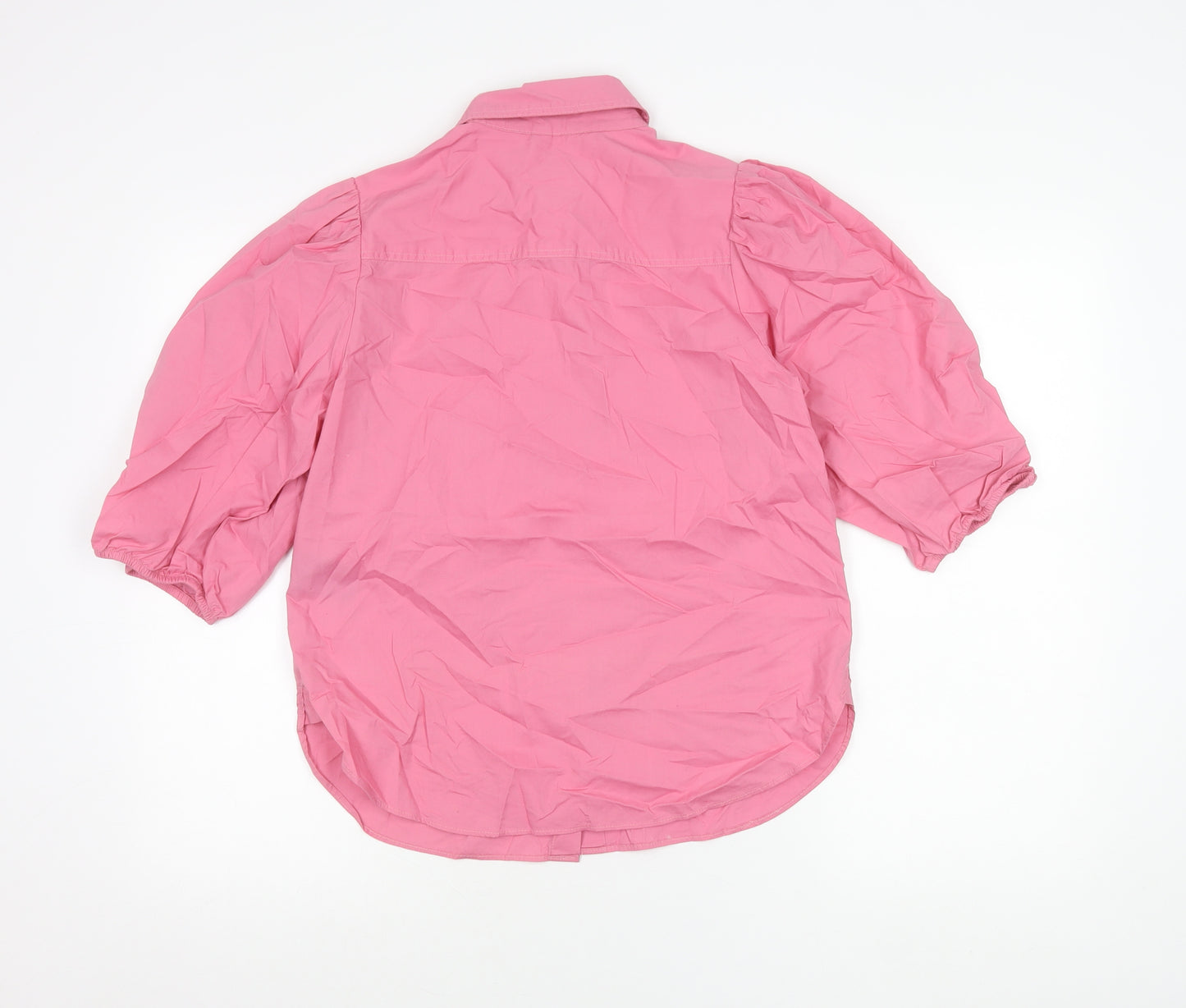 H&M Women’s Pink Button-Up Puff Sleeve Shirt Size S Cotton