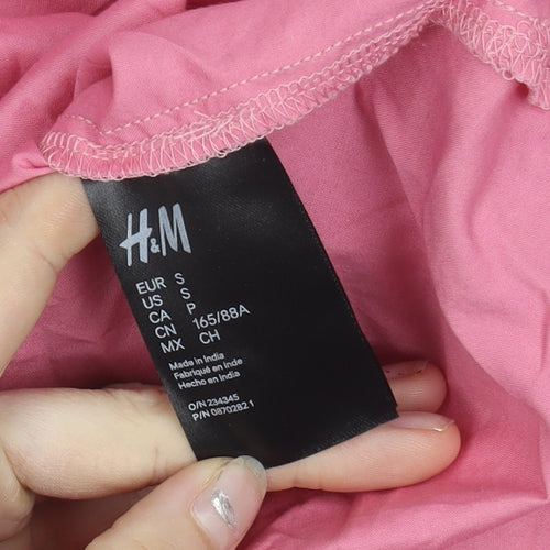 H&M Women’s Pink Button-Up Puff Sleeve Shirt Size S Cotton