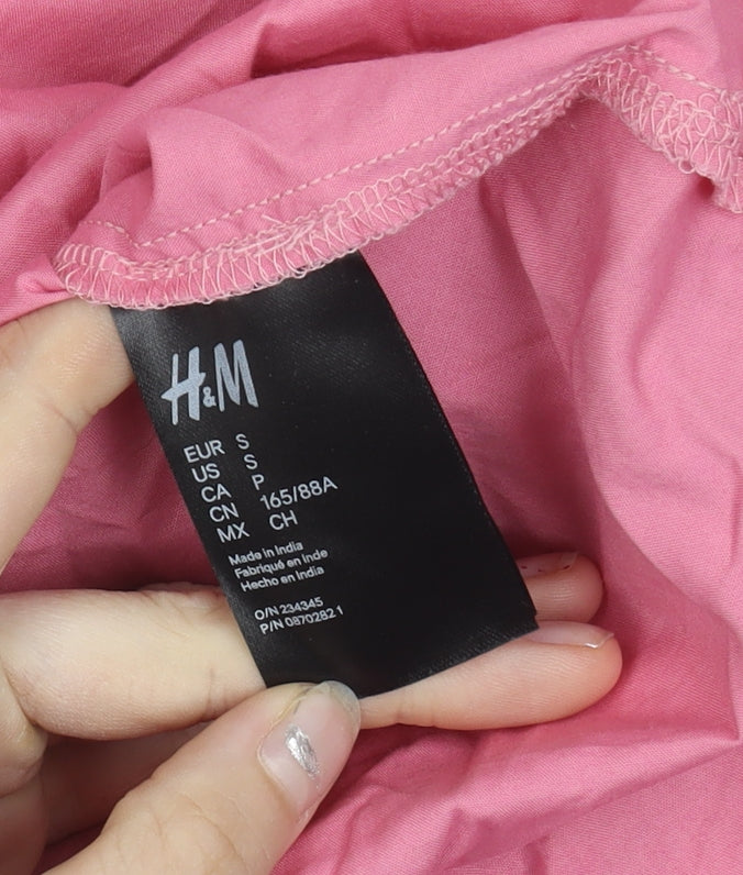 H&M Women’s Pink Button-Up Puff Sleeve Shirt Size S Cotton