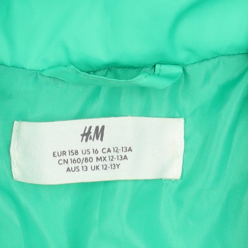 H&M Boys Green Puffer Jacket Vest Age 13 Years Sleeveless Winter Casual