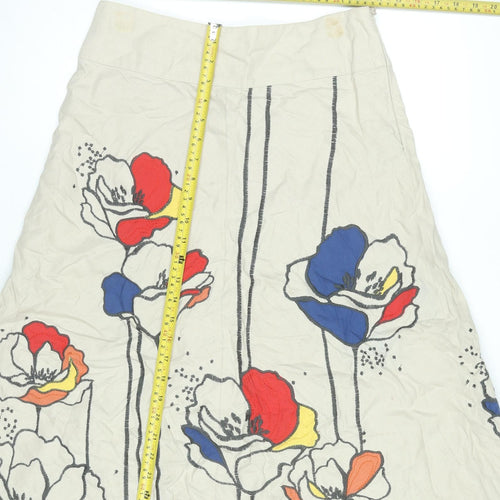 Monsoon Women’s Beige Floral Linen A-Line Skirt Size 8