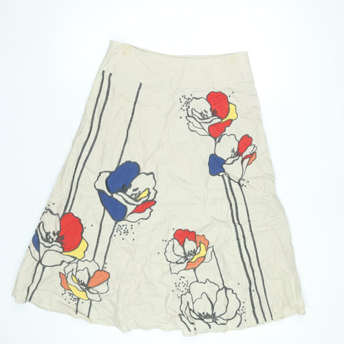 Monsoon Women’s Beige Floral Linen A-Line Skirt Size 8