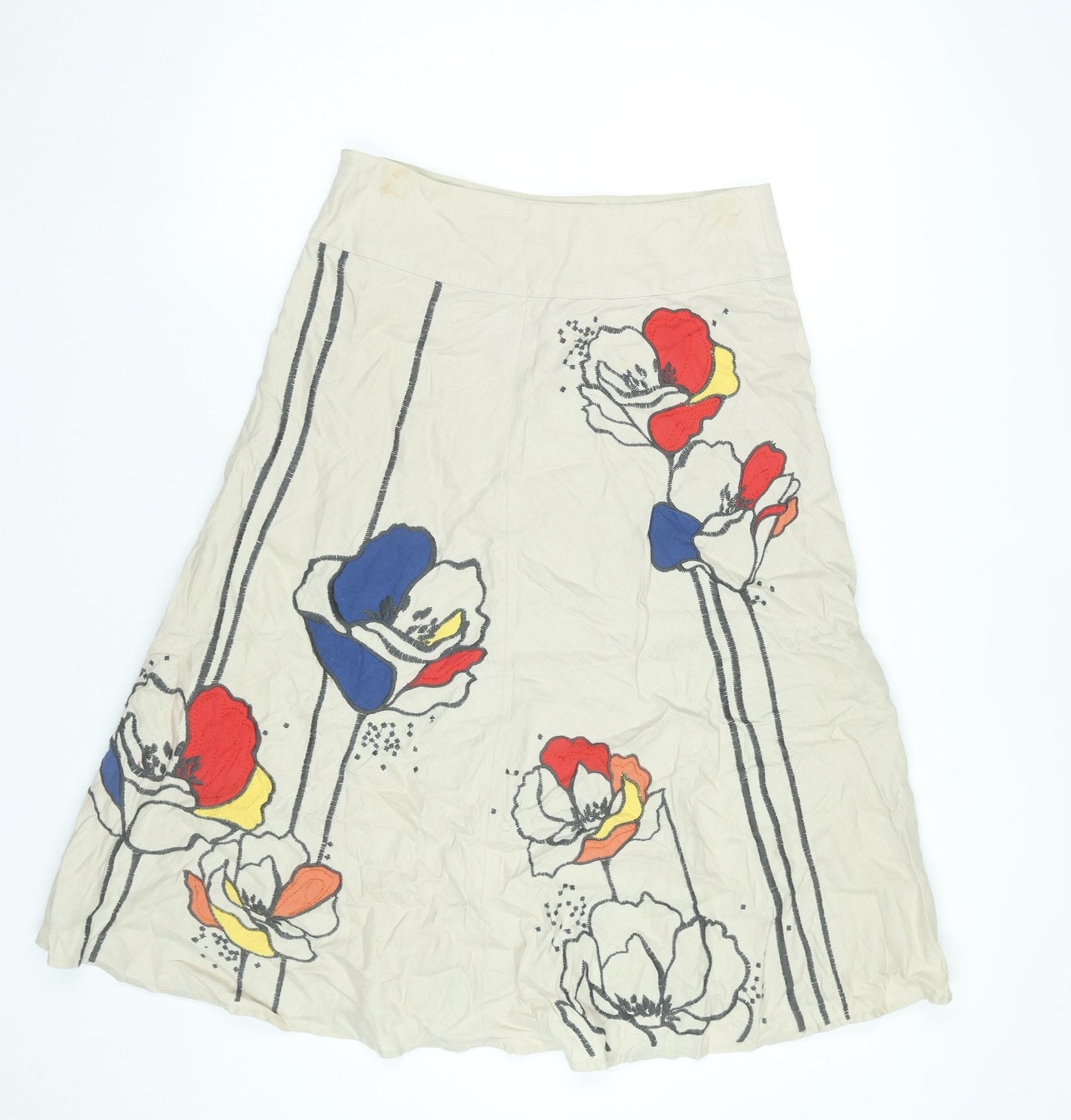 Monsoon Women’s Beige Floral Linen A-Line Skirt Size 8
