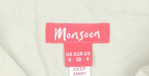 Monsoon Women’s Beige Floral Linen A-Line Skirt Size 8