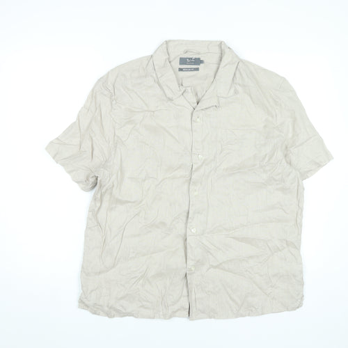 Tu Men’s Beige Linen Short Sleeve Button-Up Shirt L 42-44in