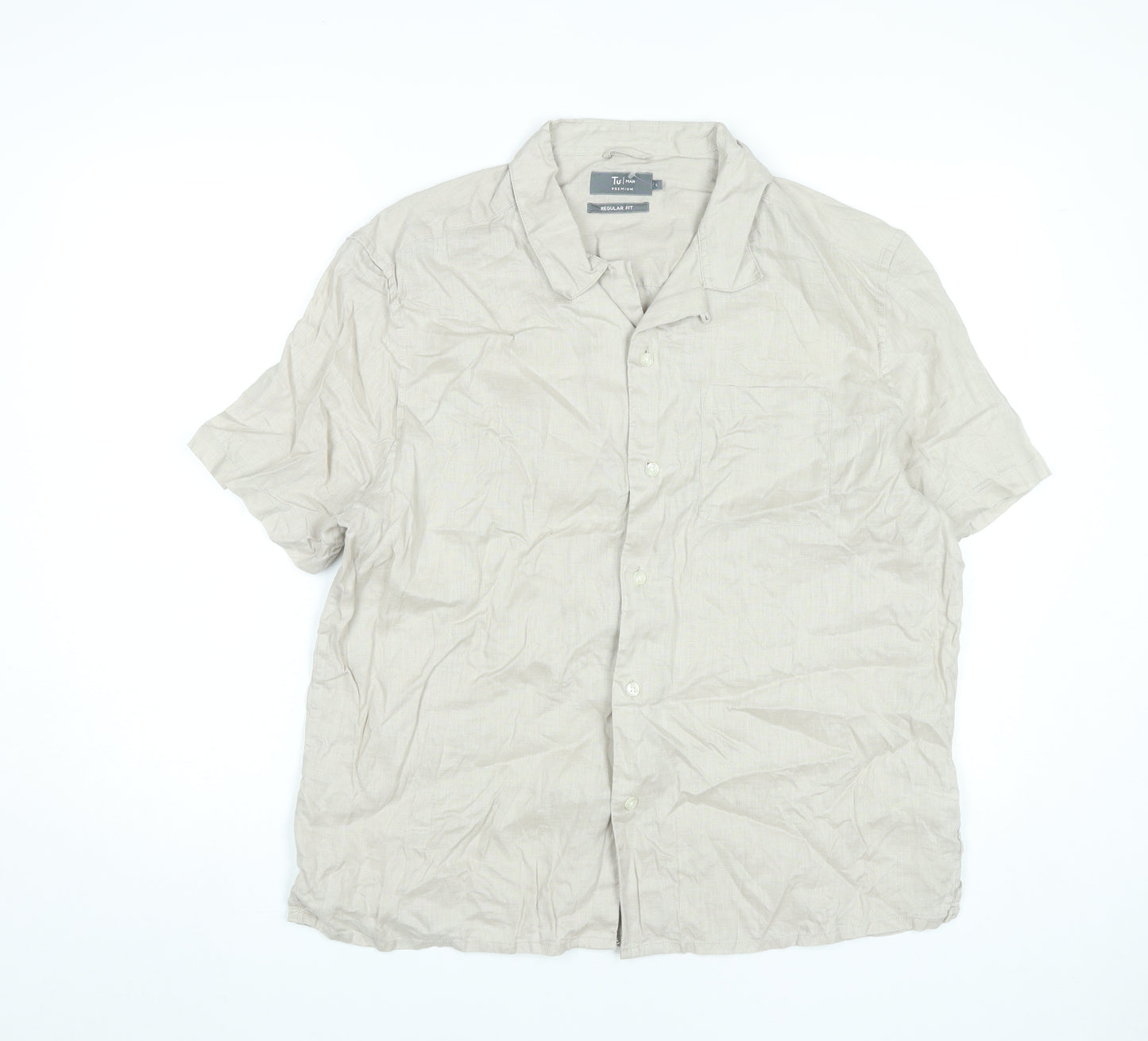 Tu Men’s Beige Linen Short Sleeve Button-Up Shirt L 42-44in