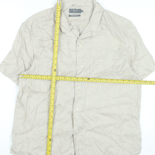 Tu Men’s Beige Linen Short Sleeve Button-Up Shirt L 42-44in