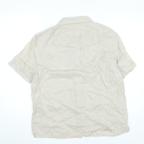 Tu Men’s Beige Linen Short Sleeve Button-Up Shirt L 42-44in