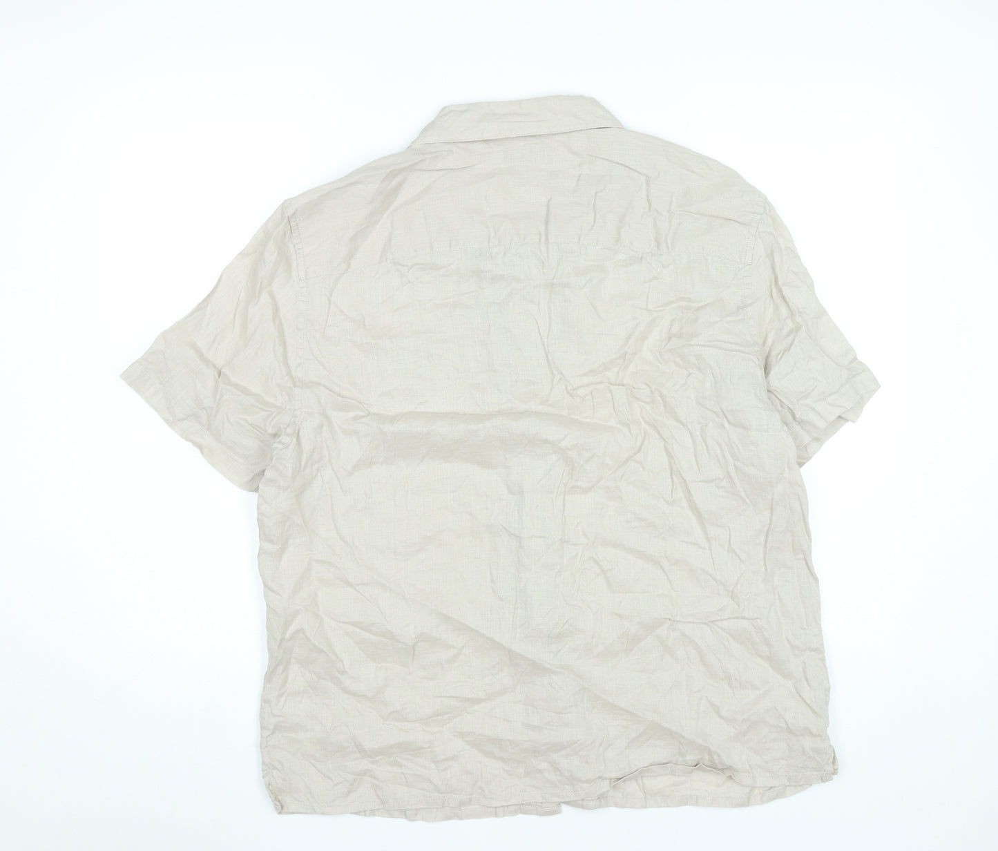 Tu Men’s Beige Linen Short Sleeve Button-Up Shirt L 42-44in