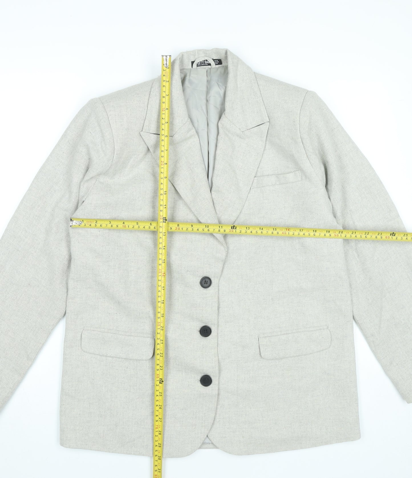 Nasty Gal Women Beige Wool Blend Blazer Jacket UK 10 Business Formal