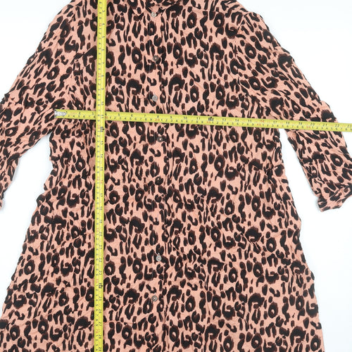 Primark Women’s Pink Leopard Print Shirt Dress Size 14