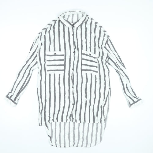 MNG Women’s White Striped Button-Up Tunic Shirt Size 8