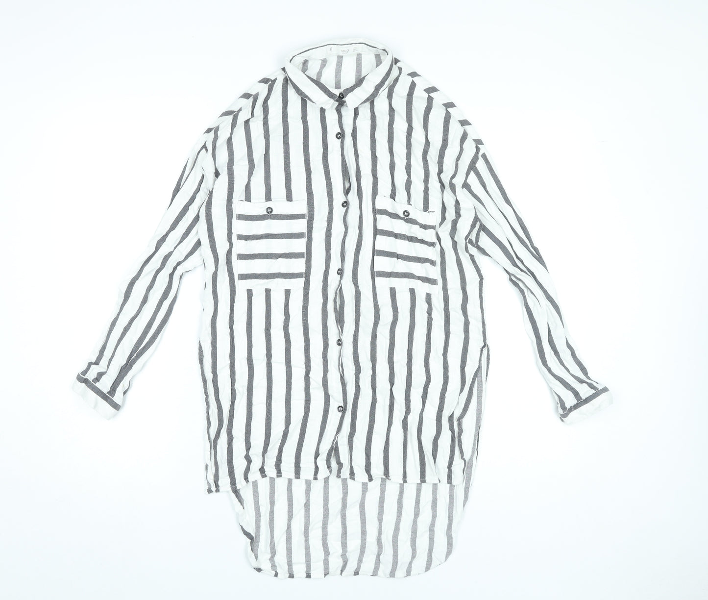 MNG Women’s White Striped Button-Up Tunic Shirt Size 8