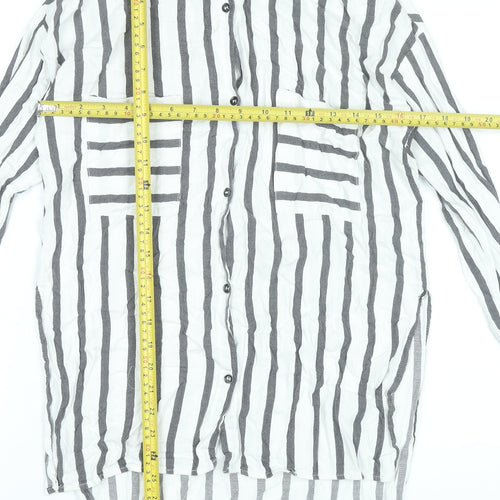 MNG Women’s White Striped Button-Up Tunic Shirt Size 8
