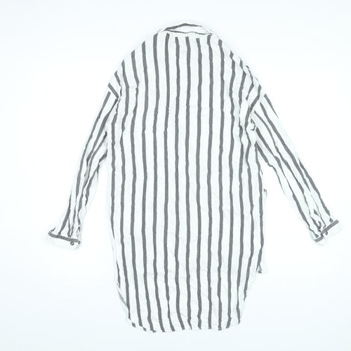 MNG Women’s White Striped Button-Up Tunic Shirt Size 8