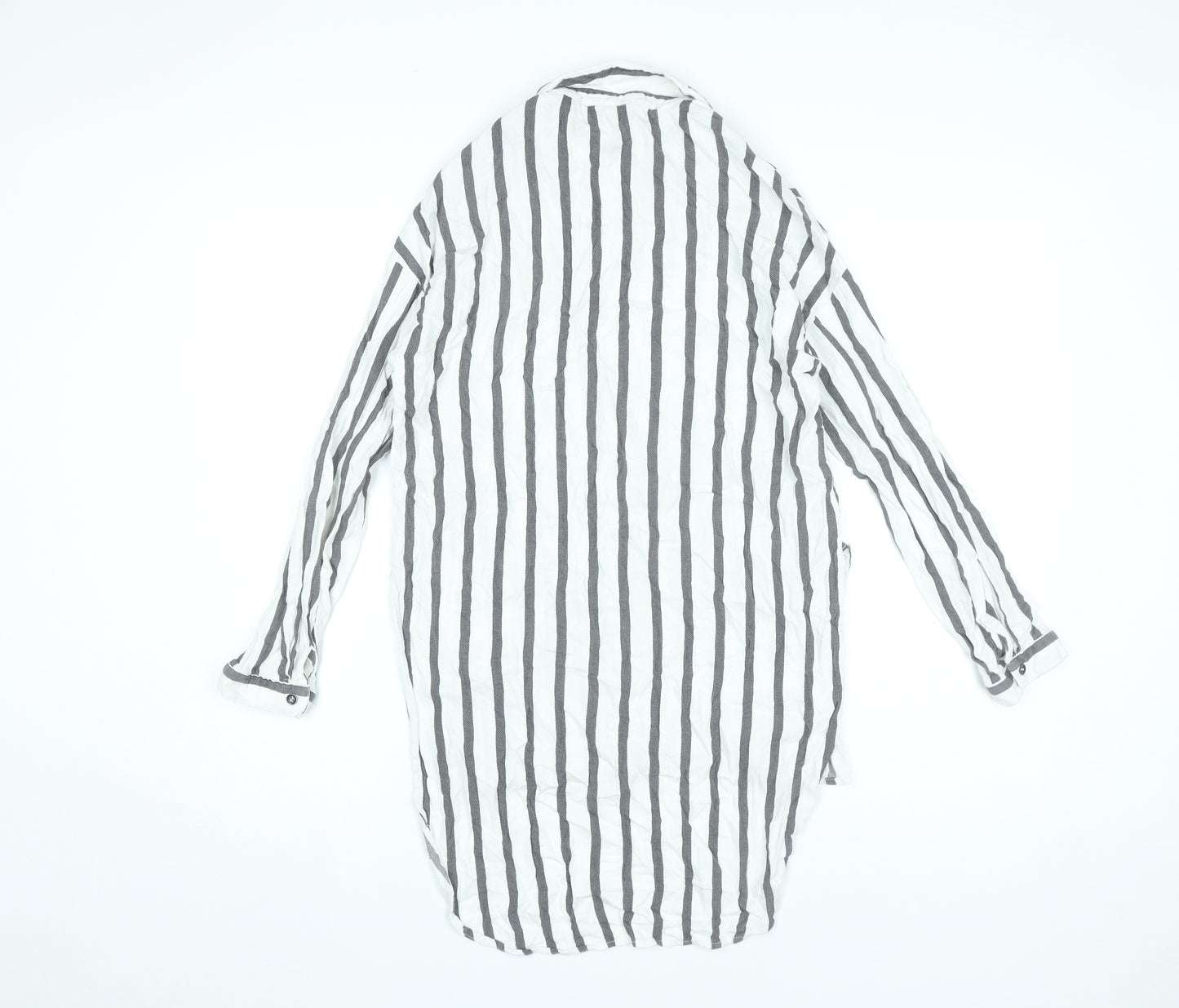 MNG Women’s White Striped Button-Up Tunic Shirt Size 8