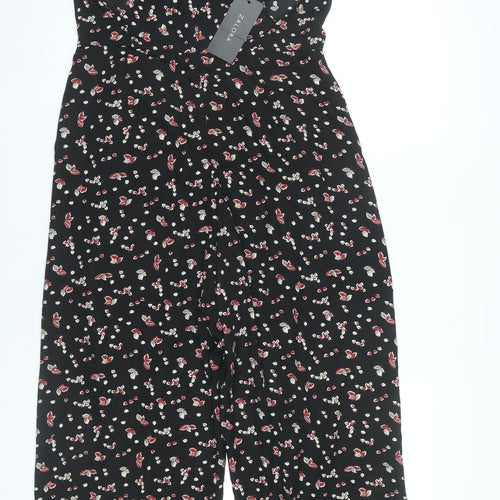 Zalora Womens Black Floral Wide-Leg Sleeveless Jumpsuit XL