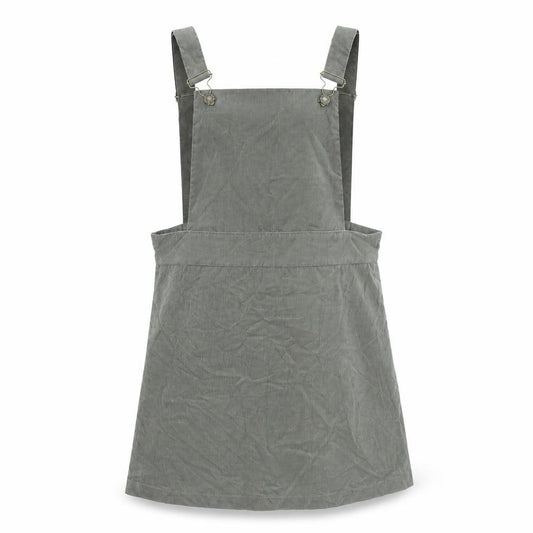 Front view of Nancy's Boutique Women’s Grey Corduroy Pinafore Dress, size UK 14