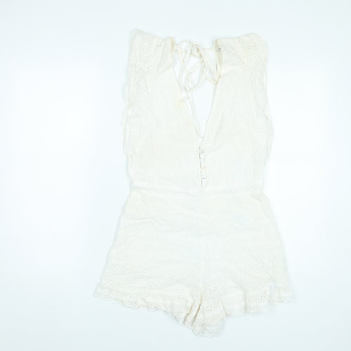 Pull&Bear Women’s Ivory Cotton Lace Playsuit Size 12 Summer Boho Festival