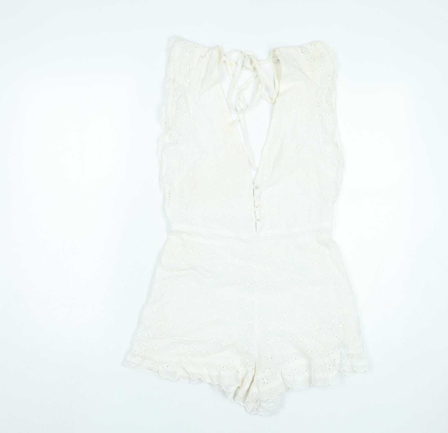 Pull&Bear Women’s Ivory Cotton Lace Playsuit Size 12 Summer Boho Festival