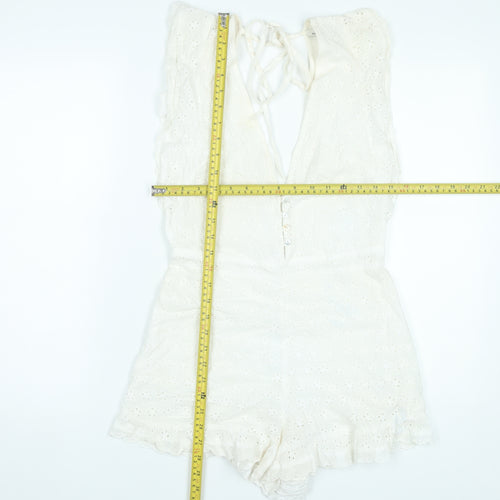 Pull&Bear Women’s Ivory Cotton Lace Playsuit Size 12 Summer Boho Festival