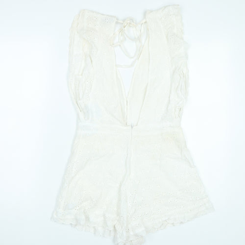 Pull&Bear Women’s Ivory Cotton Lace Playsuit Size 12 Summer Boho Festival