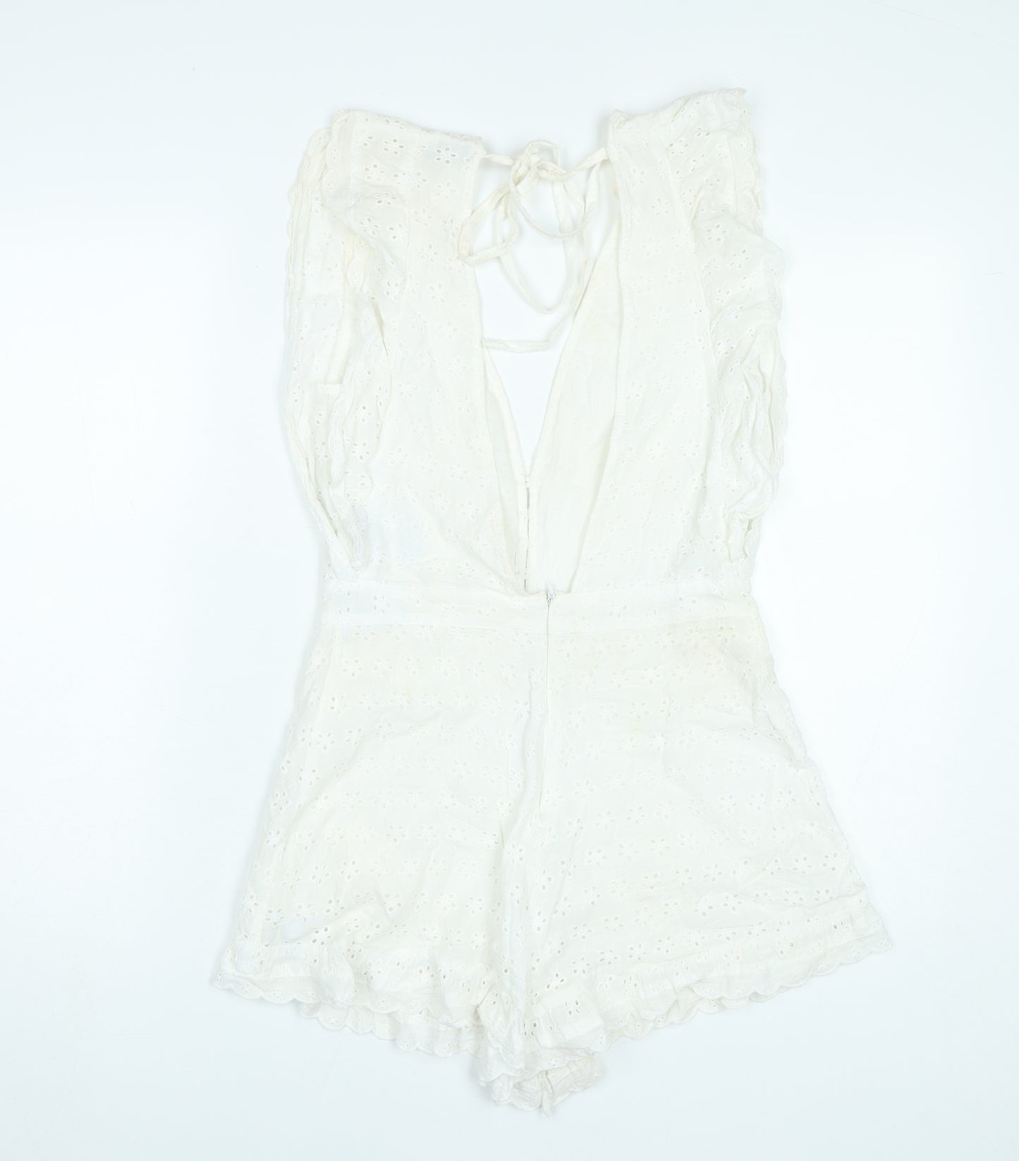 Pull&Bear Women’s Ivory Cotton Lace Playsuit Size 12 Summer Boho Festival