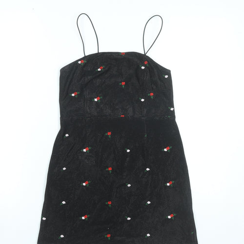 Urban Outfitters Women’s Black Floral Embroidered Slip Dress S