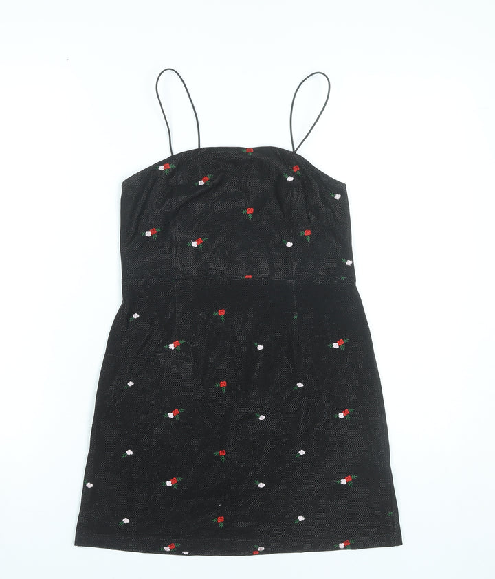 Urban Outfitters Women’s Black Floral Embroidered Slip Dress S