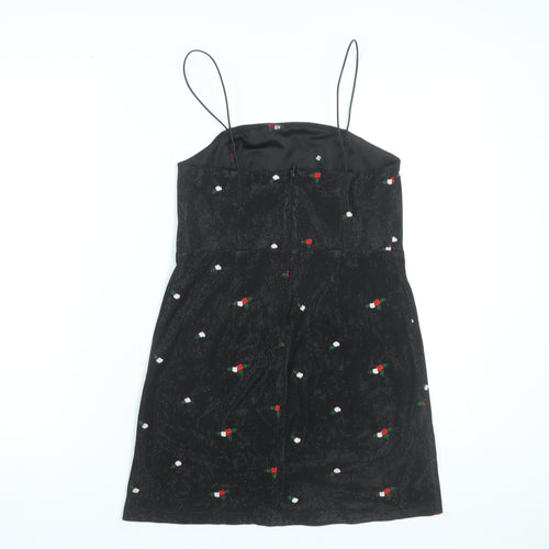 Urban Outfitters Women’s Black Floral Embroidered Slip Dress S