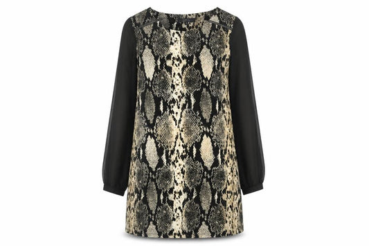 Front view of Star by Julien Macdonald Women’s Snake Print Shift Dress, size UK 12