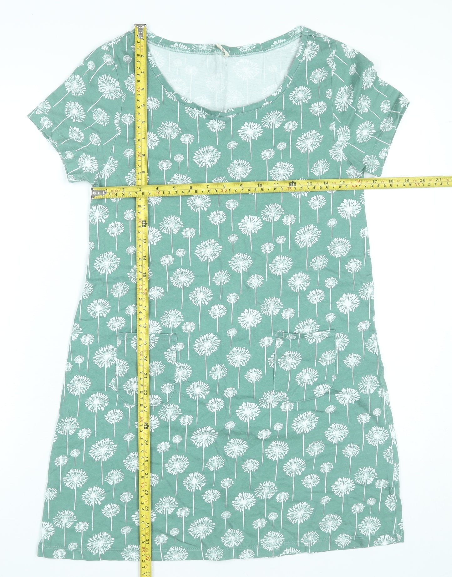 SCOUT Womens Green Floral Cotton Shift Dress S Knee Length