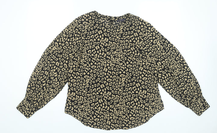 Marks and Spencer Womens Leopard Print Blouse Size 12 Long Sleeve