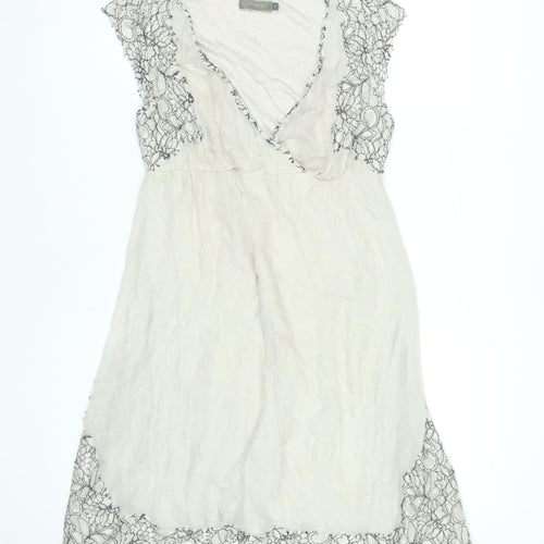 Mint Velvet Women’s Ivory Lace Wrap Dress Size 12 Silk Knee Length