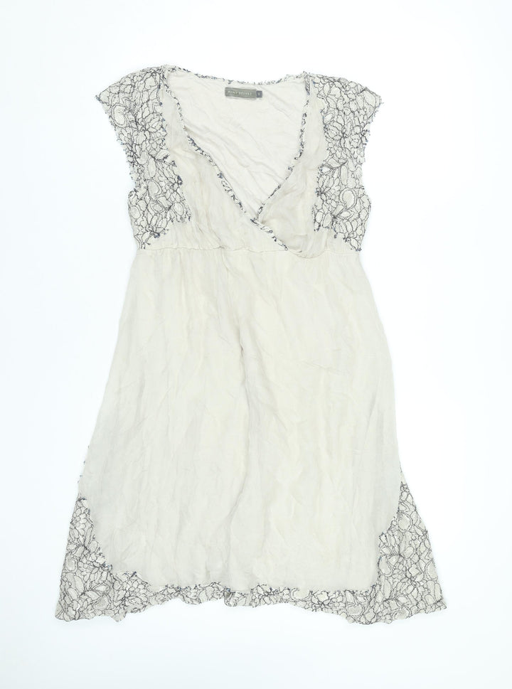 Mint Velvet Women’s Ivory Lace Wrap Dress Size 12 Silk Knee Length