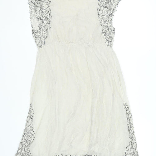 Mint Velvet Women’s Ivory Lace Wrap Dress Size 12 Silk Knee Length