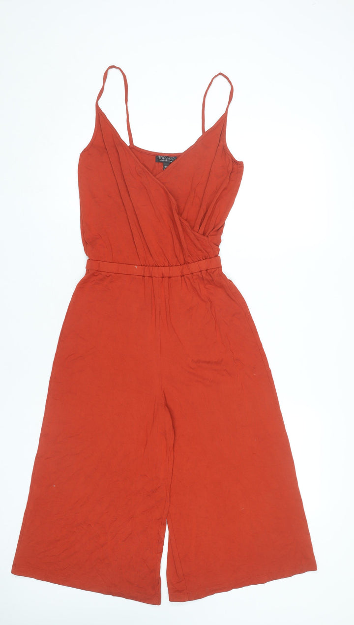 Topshop Womens Red Strappy Wide-Leg Jumpsuit Size 8