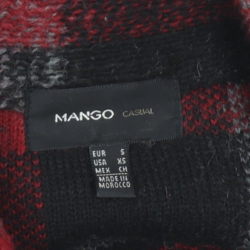 Mango Womens Black Red Plaid Wool Blend Pea Coat Size 8