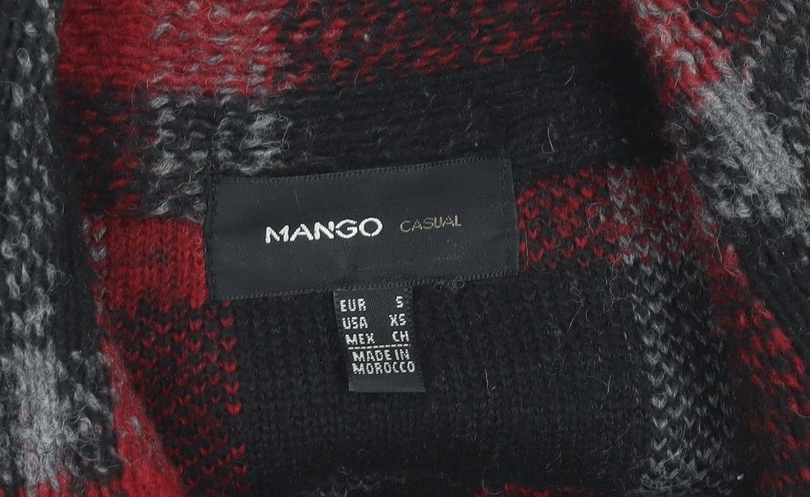 Mango Womens Black Red Plaid Wool Blend Pea Coat Size 8