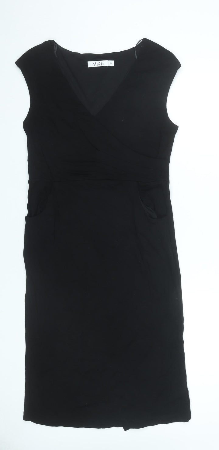 M&Co Women Black Size 16 Sheath Knee Length Sleeveless Dress