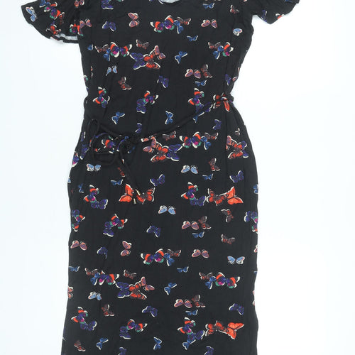 Oasis Women’s Black Butterfly Cold Shoulder Knee Length Sheath Dress Size S
