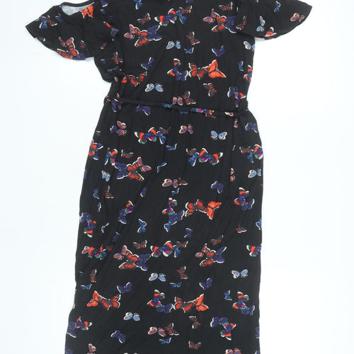 Oasis Women’s Black Butterfly Cold Shoulder Knee Length Sheath Dress Size S