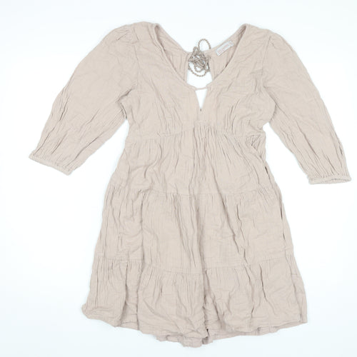 Isla & Bird Women’s Beige Cotton Bohemian Short Dress UK 10